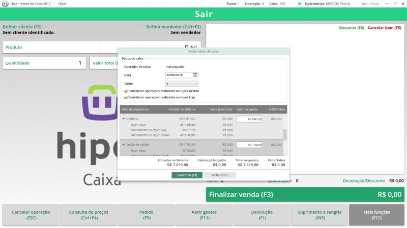 sistema caixa com fechamento de caixa